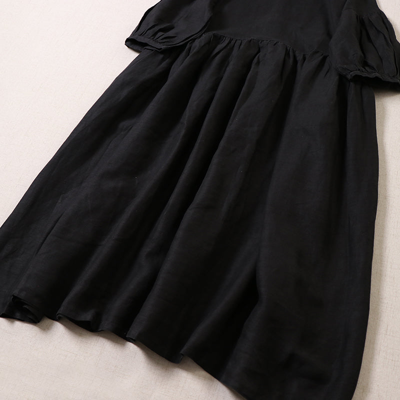 3色展開◇リネン ギャザードロップショルダーワンピース◇