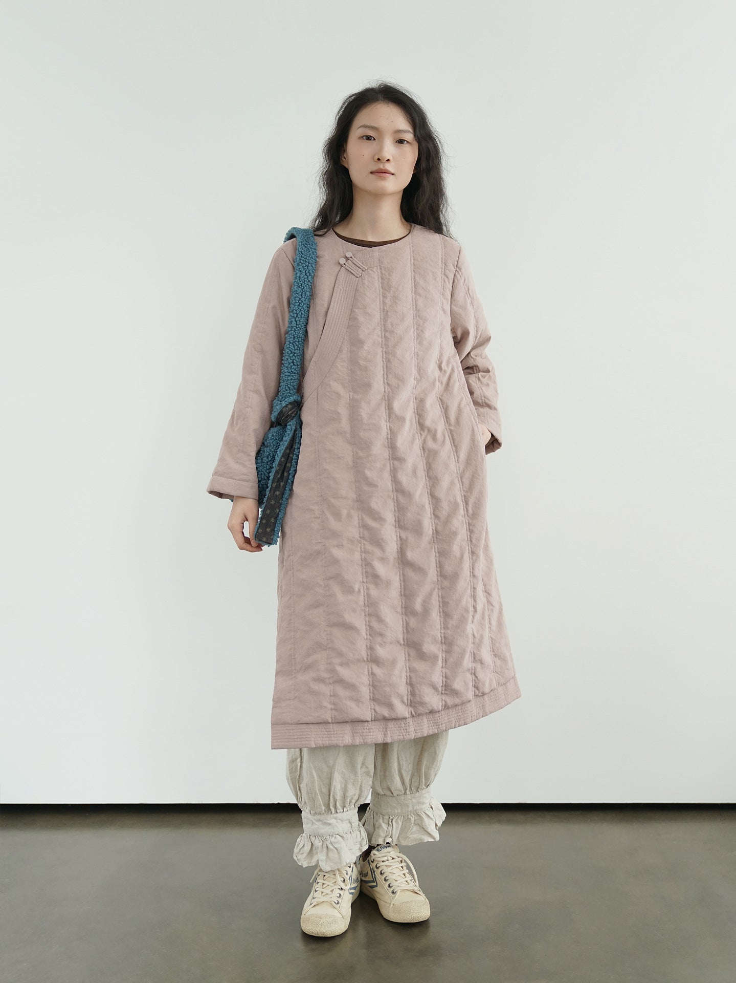 3色展開◇うっすら中綿生地で暖かオリエンタルワンピースドレス◇
