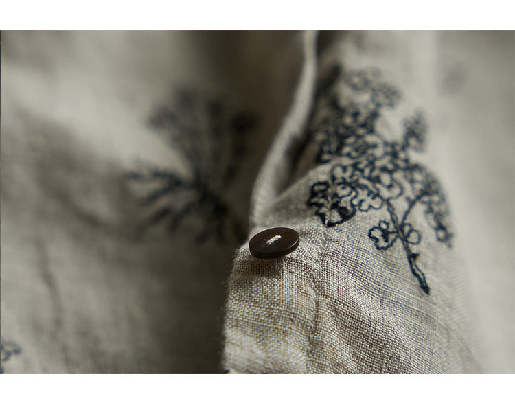 ◇リネン刺繍 ドロップショルダー フリルネックシャツ◇