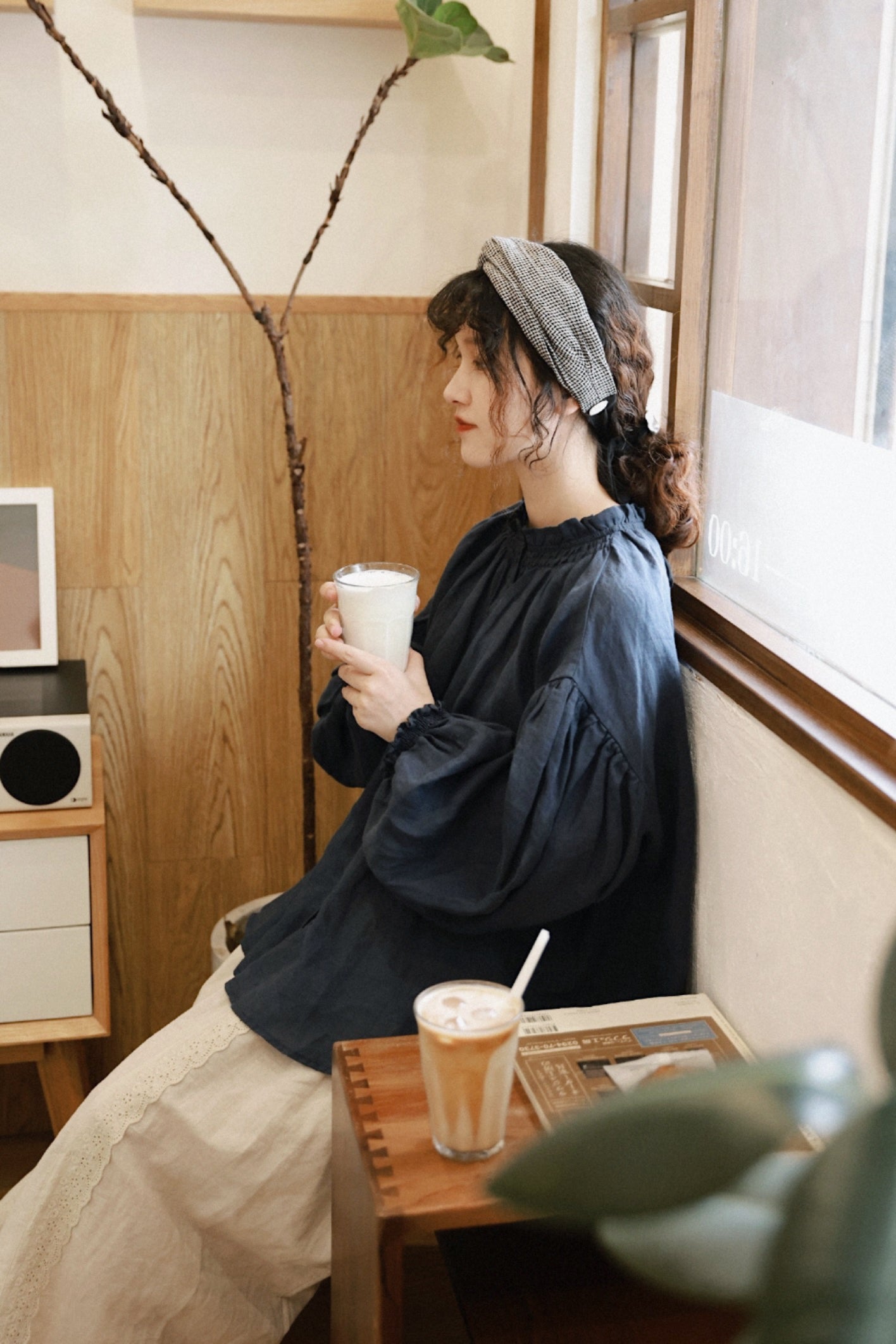 ☆品のあるギャザー使い☆ドロップショルダー リネンシャツ☆