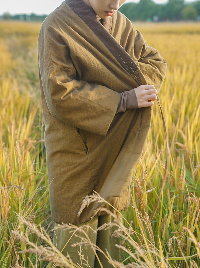 2色展開◇ハンドステッチと切り替えデザインがポイントに◇コットン中綿羽織り◇