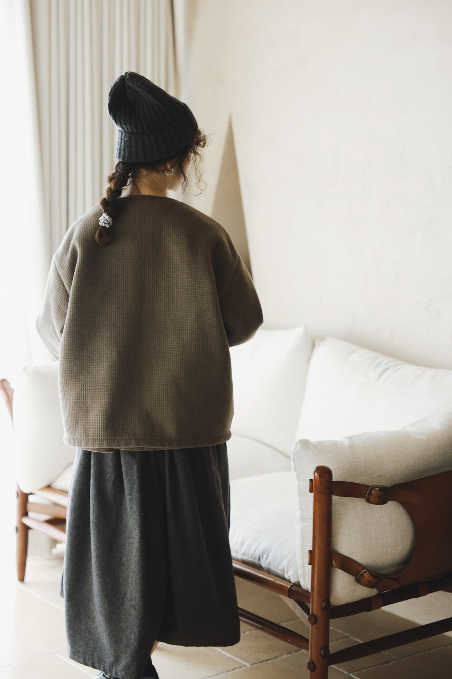 ◇秋冬に大活躍◇ウール混ワッフル生地が素敵◇ノーカラージャケット◇