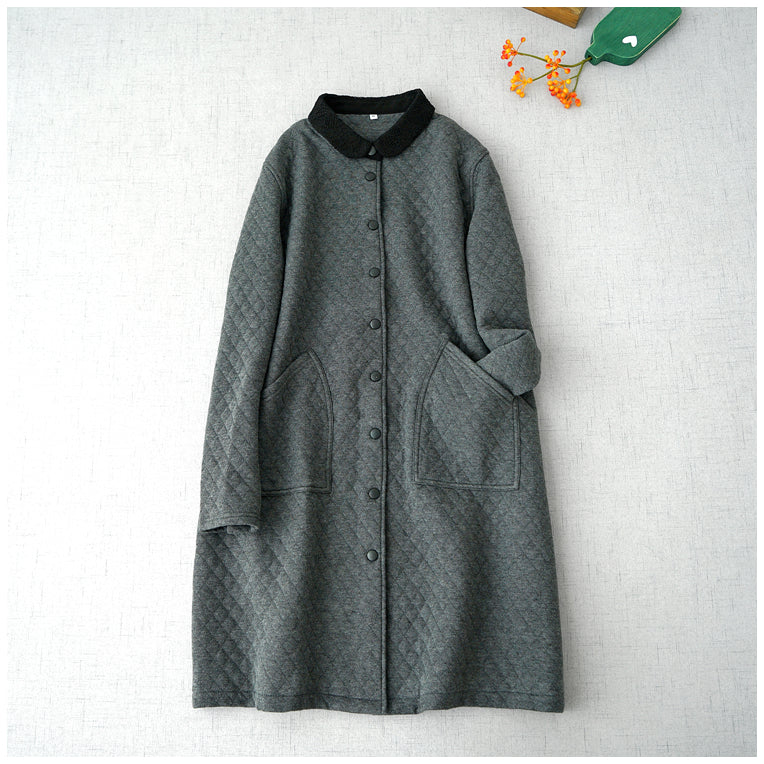 3色展開◇秋冬に大活躍◇レースカラー ドロップショルダー キルティングコットン中綿 ロングコート◇