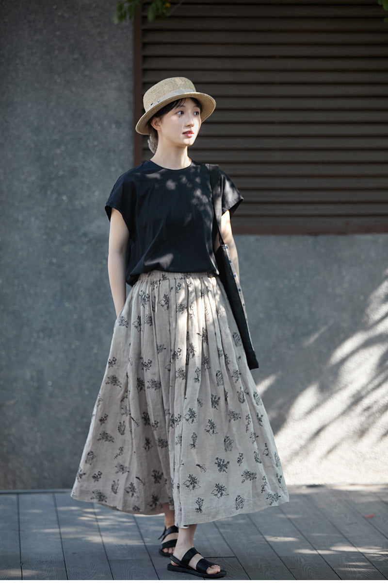 ◇リネン刺繍ギャザーイージースカート◇