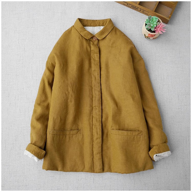 4色展開◇たっぷり中綿シルクでばっちり防寒◇リネン中綿コート