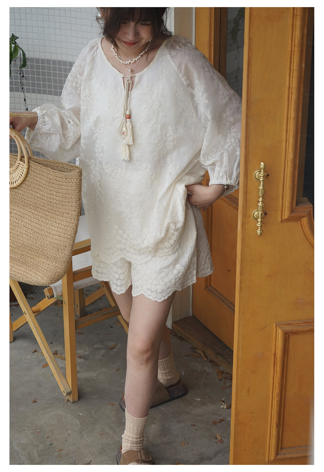 ◇花柄刺繍 シアーセットアップ ◇裏地付き