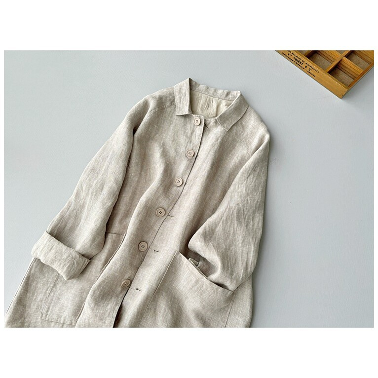 ４色展開◇リネン100％ ゆったりラグランスリーブ ワークコート◇