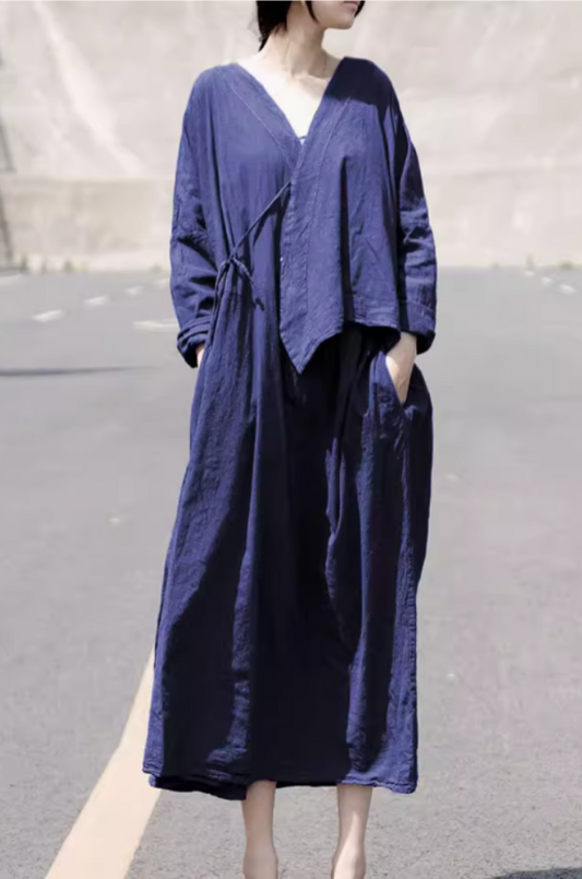 ◇リネンコットンドロップショルダーラップドレス◇