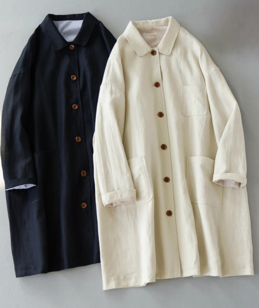 ◇リネン ドロップショルダー ワイドコート◇裏地付き