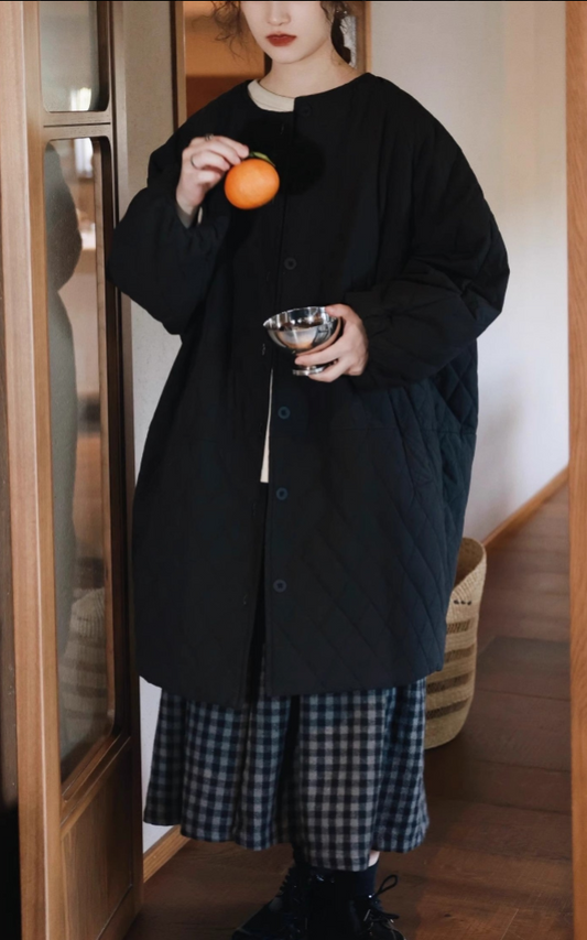 ◇保温性もあって秋冬に大活躍◇ドロップショルダー ノーカラー 中綿ライナー ロングコート◇