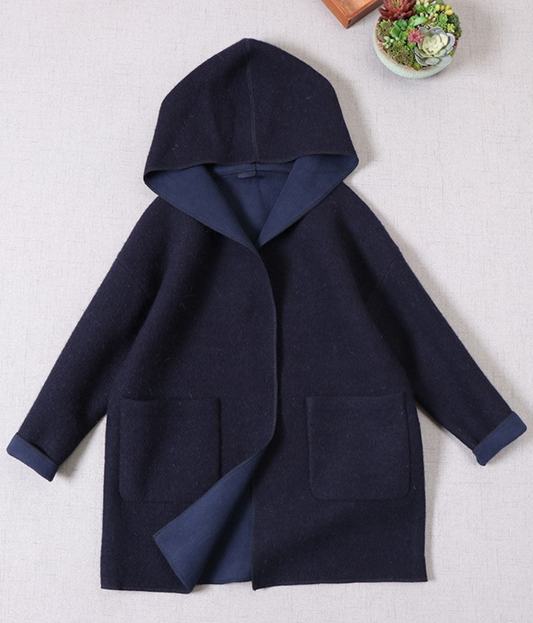 4色展開△ダブルフェイスウール ゆったりドロップショルダー フーディー コート△