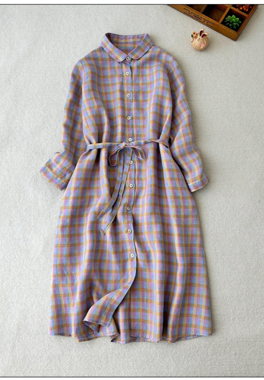 ◇爽やかな色味◇リネンチェック ワンピース◇