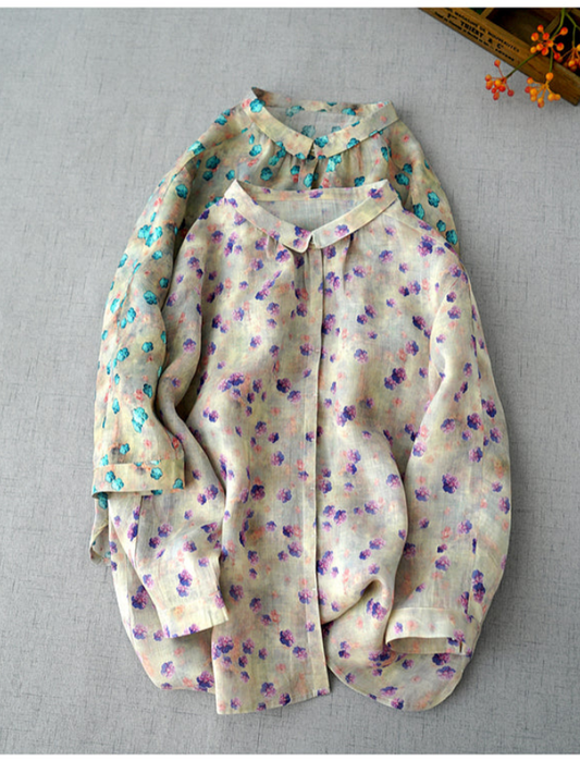 ３色展開◇控えめな小花柄で品のあるデザイン◇ラミーシャツ◇