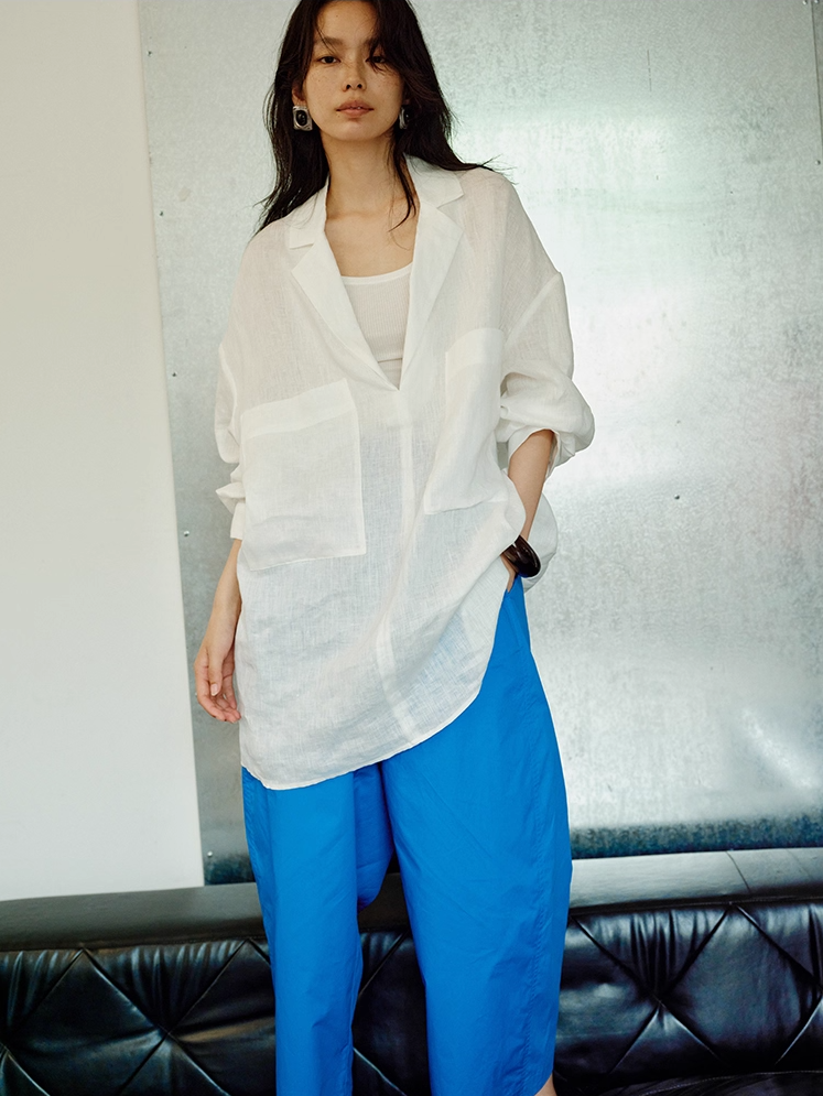 ◇リネン ドロップショルダー スキッパーブラウス◇ M/Lサイズ
