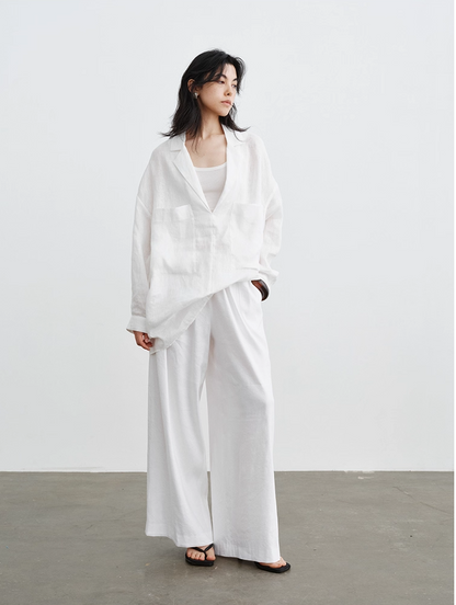 ◇リネン ドロップショルダー スキッパーブラウス◇ M/Lサイズ