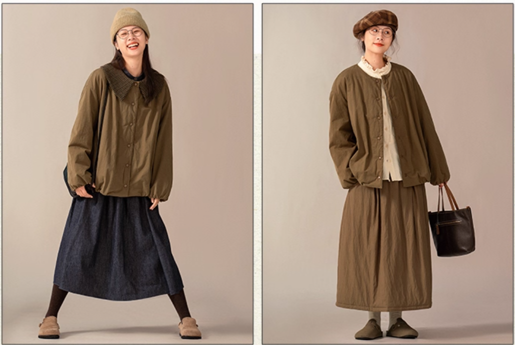 取り外し可能な衿付きで2WAYスタイル◇うっすら中綿入り◇コットン ドロップショルダーパフブルゾンジャケット△裏地付き S/Mサイズ