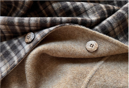 △リバーシブル ダブルフェイスウールで暖か ゆったり  ノーカラーコート△