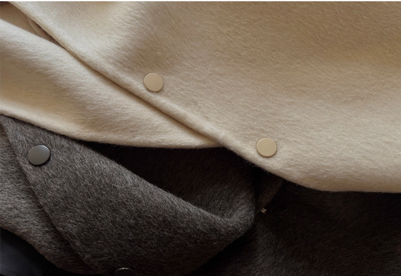 ２色展開△ダブルフェイスウール×キャメルで暖か ドロップショルダーゆったり  スタンドカラーコート△バッグ付き