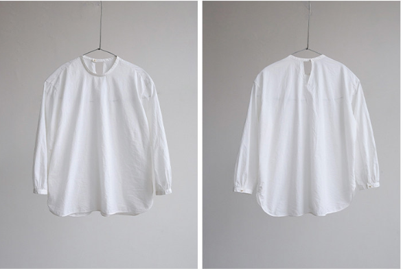 Tシャツ感覚で着れるカジュアル感✩薄手高密度コットン バックボタン ドロップショルダー プルオーバーシャツ✩M/Lサイズ