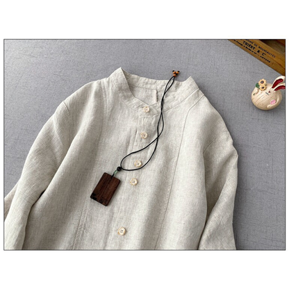 3色展開◇バンドカラードルマンスリーブ リネン ロングシャツ コート◇