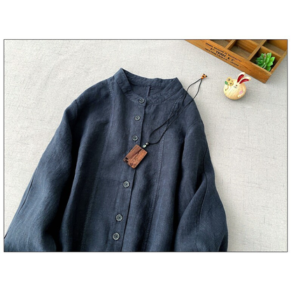 3色展開◇バンドカラードルマンスリーブ リネン ロングシャツ コート◇