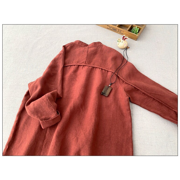 3色展開◇バンドカラードルマンスリーブ リネン ロングシャツ コート◇