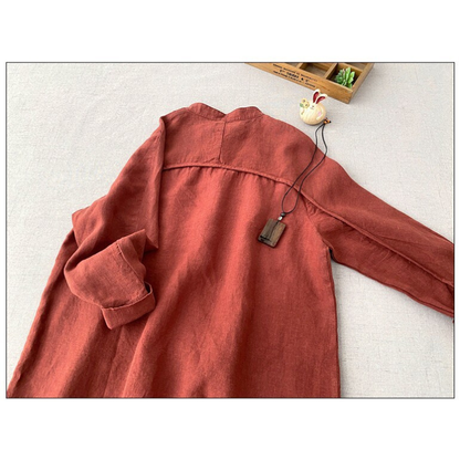 3色展開◇バンドカラードルマンスリーブ リネン ロングシャツ コート◇
