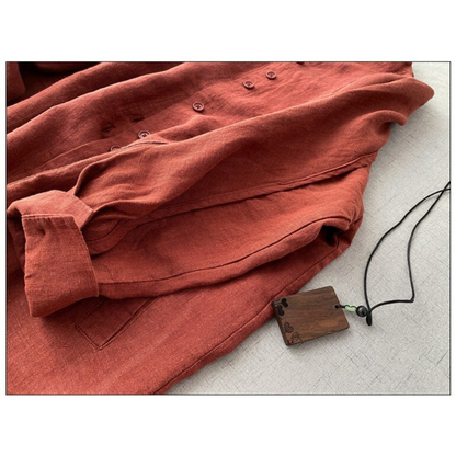 3色展開◇バンドカラードルマンスリーブ リネン ロングシャツ コート◇