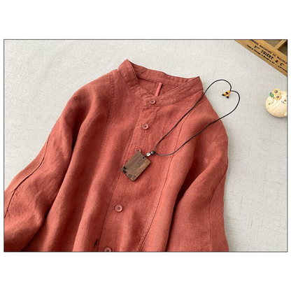 3色展開◇バンドカラードルマンスリーブ リネン ロングシャツ コート◇