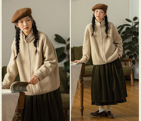 3色展開✩ゆったりシルエット✩ドロップショルダーフリース ジャケット△S/Mサイズ