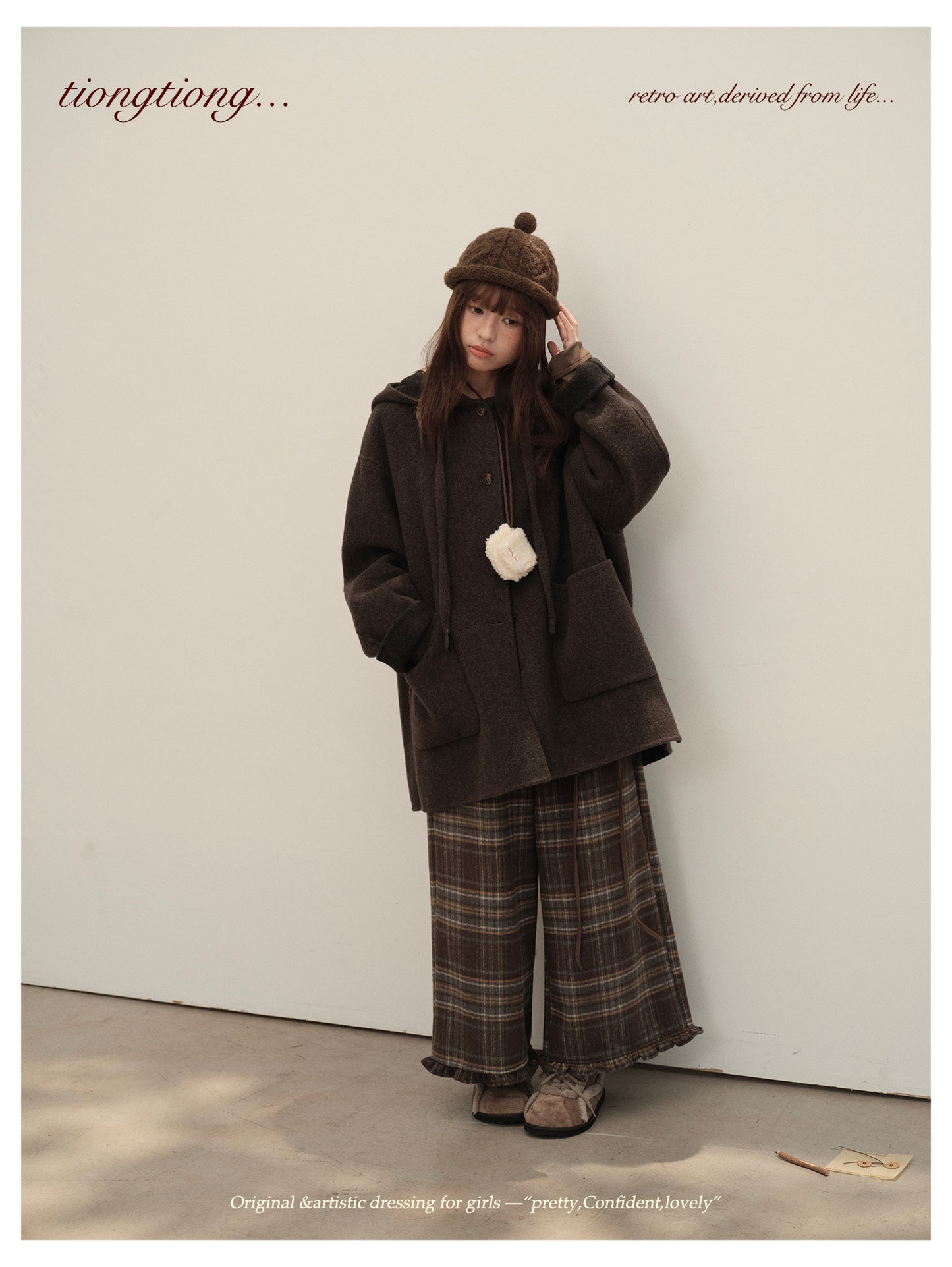 3色展開◇ダブルフェイス カシミア×メリノウールで暖かドロップショルダーゆったり フーディーコート◇