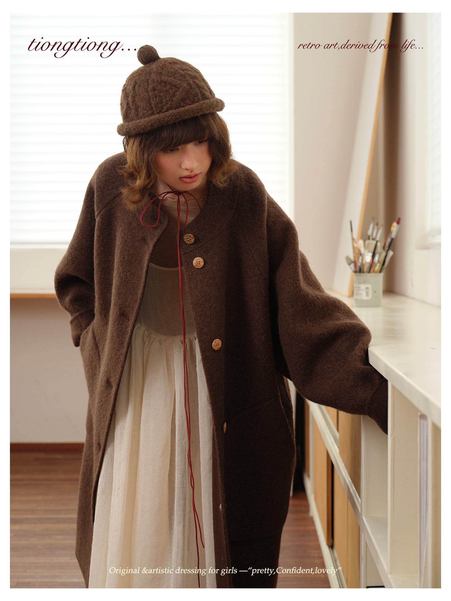 ◇ダブルフェイスウールで暖か ラグランスリーブゆったり コート◇