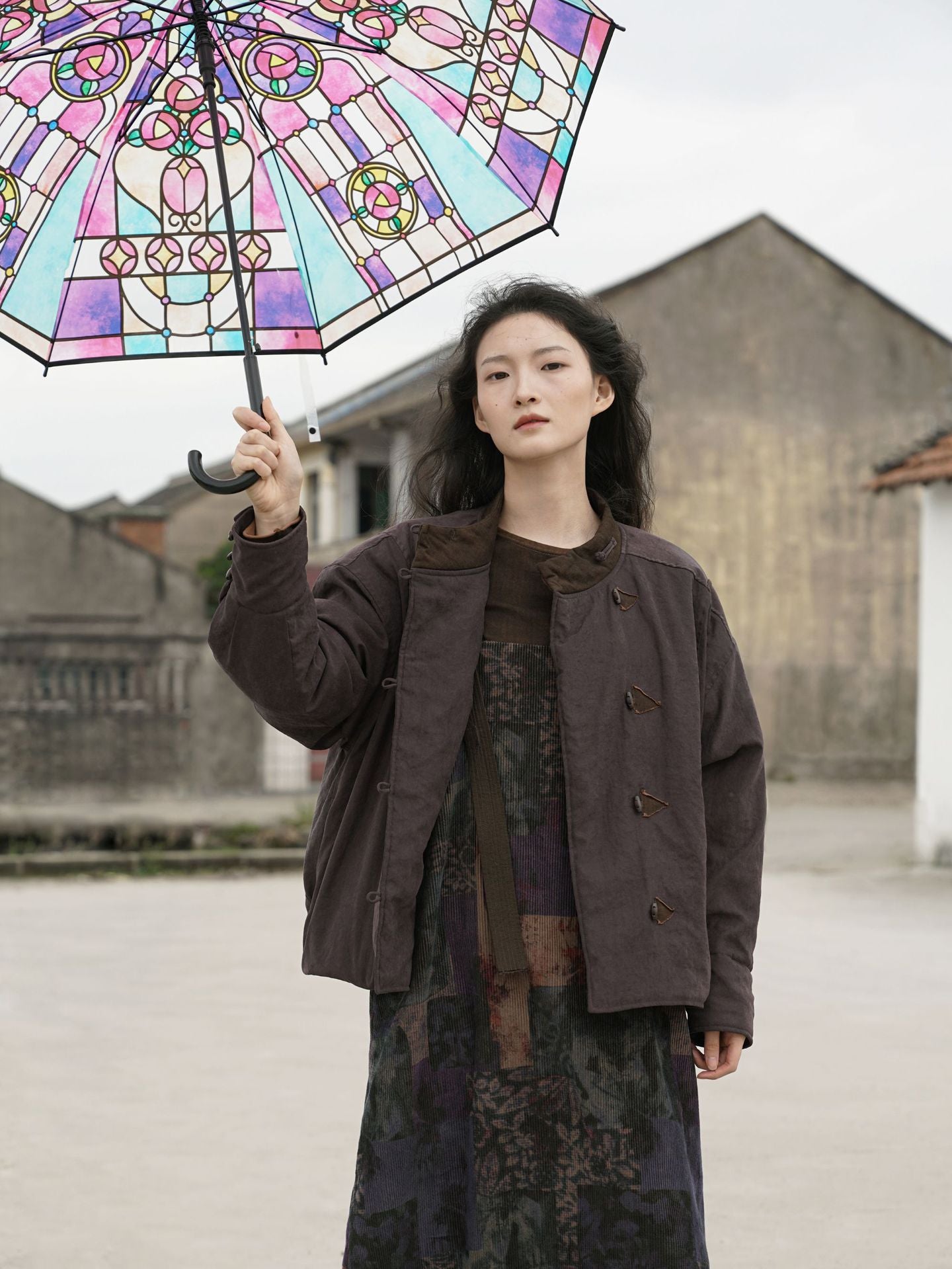 ２色展開◇軽量  暖か ドロップショルダー スタンドカラー 中綿ジャケット◇