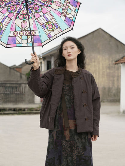 ２色展開◇軽量  暖か ドロップショルダー スタンドカラー 中綿ジャケット◇