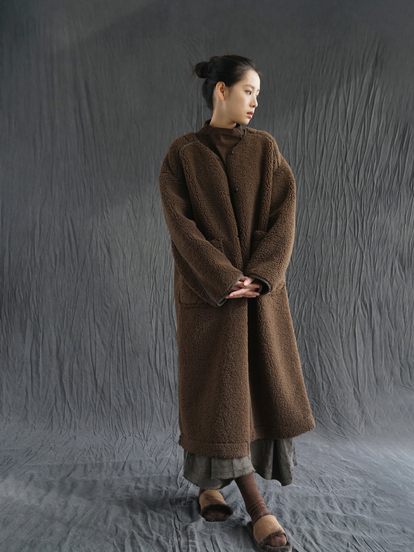 ２色展開◇ドロップショルダーゆったりシルエットボアコート◇