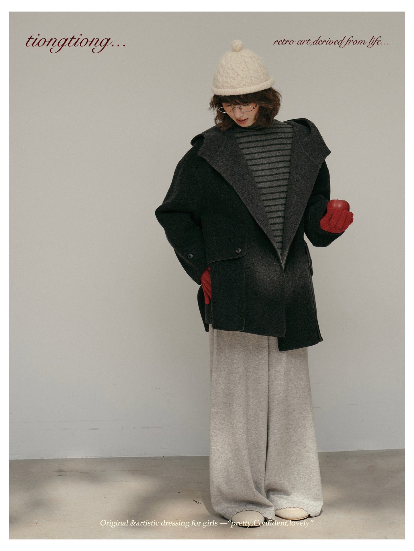 ２色展開◇ダブルフェイスウール×ヤク×シルクで暖かドロップショルダーゆったり フーディーコート◇