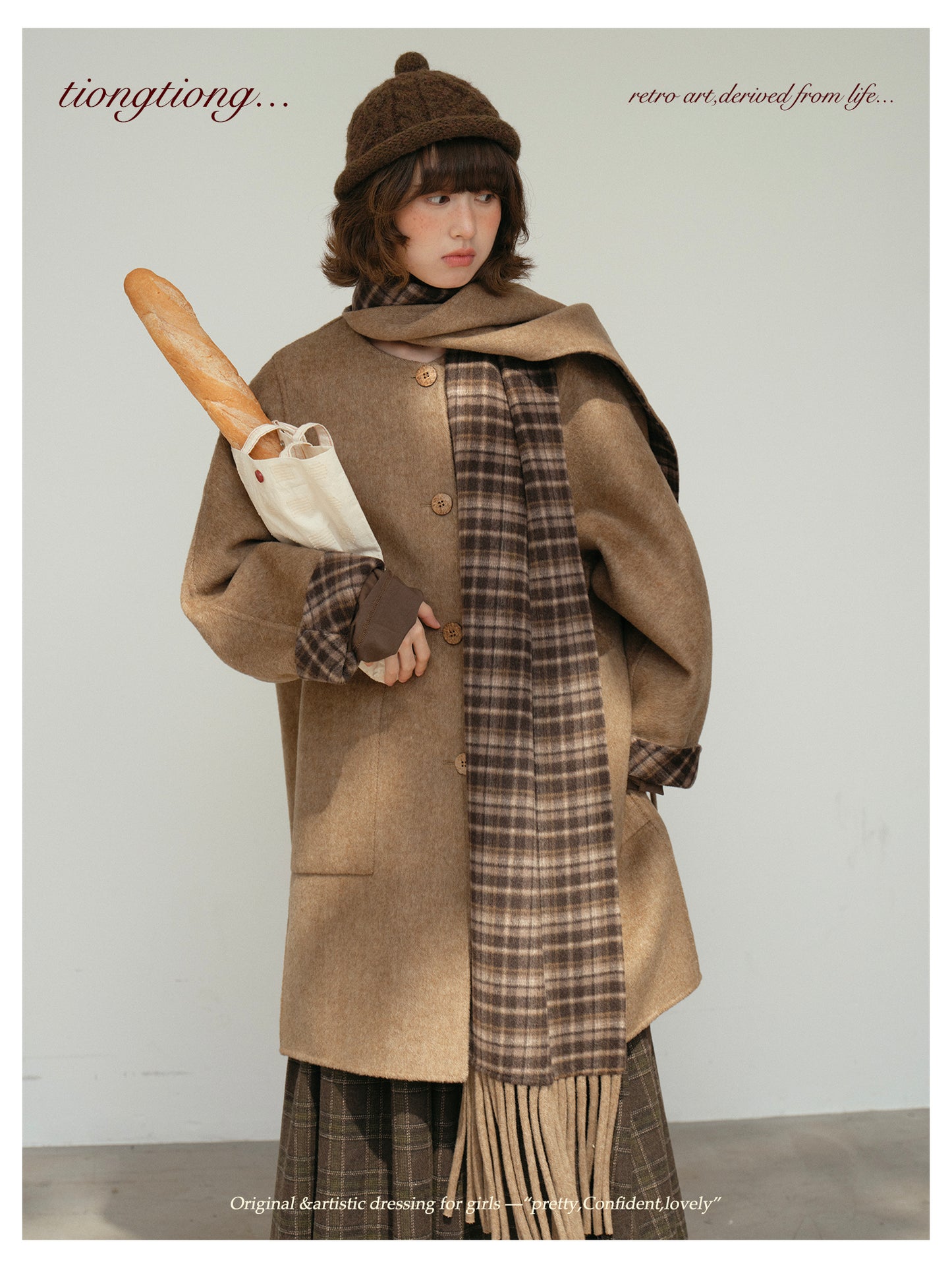 △リバーシブル ダブルフェイスウールで暖か ゆったり  ノーカラーコート△