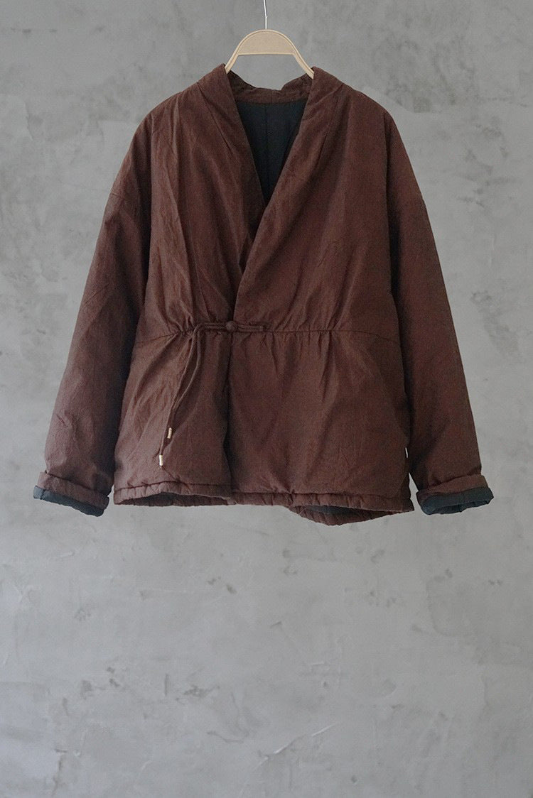 ３色展開◇中綿 ゆったりシルエット ドロップショルダー オリエンタル ノーカラージャケット◇