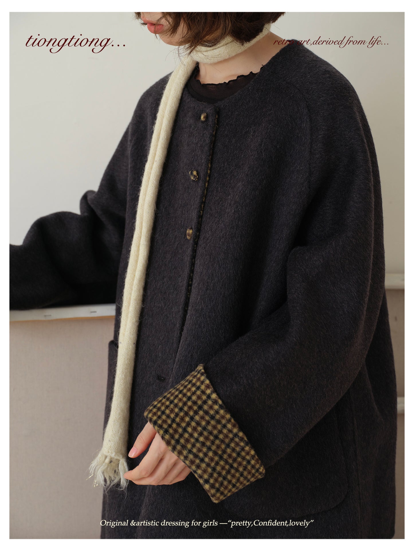 △ダブルフェイスウール×キャメルで暖か ドロップショルダーゆったり  ノーカラーコート△