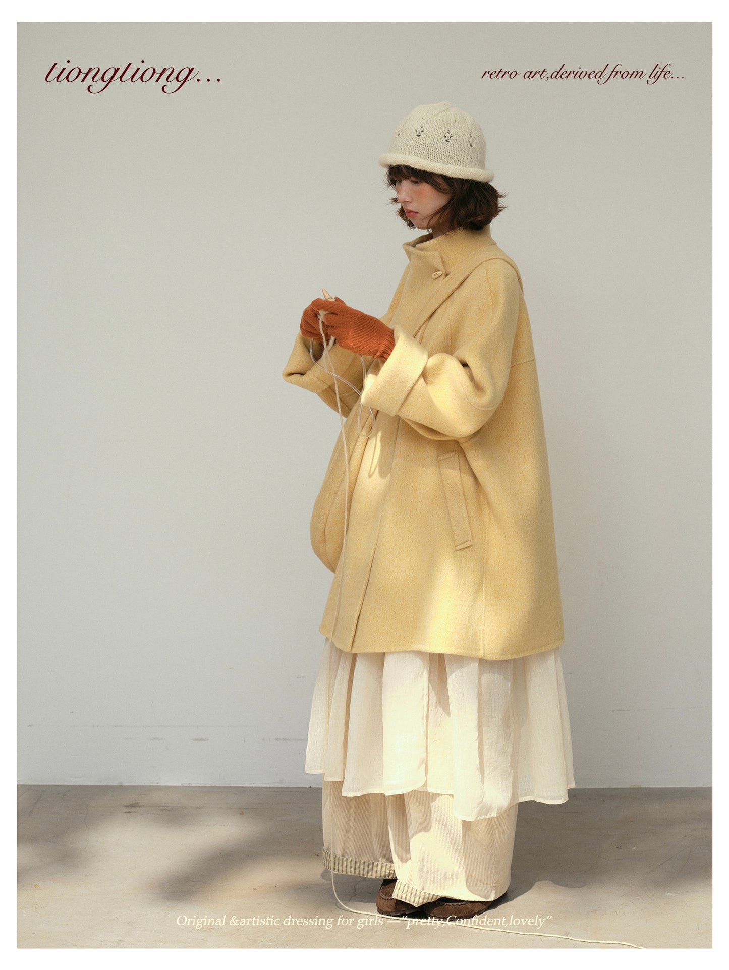 3色展開◇ダブルフェイス ウール×キャメルウールで暖かドロップショルダーゆったりコート◇バッグ付き