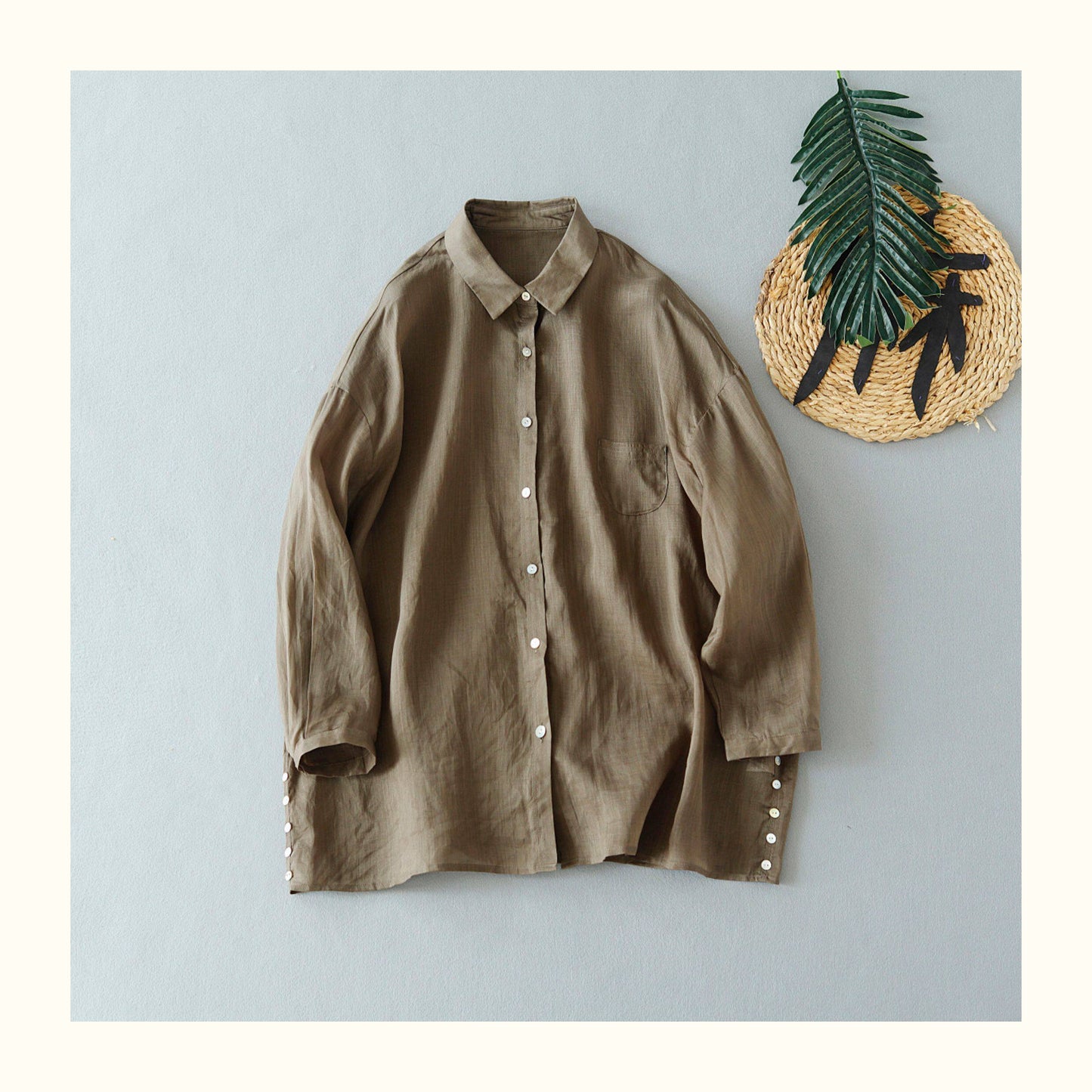 6色展開◇ゆったりシルエット◇ラミー ドロップショルダー 9分丈シャツ ブラウス ◇