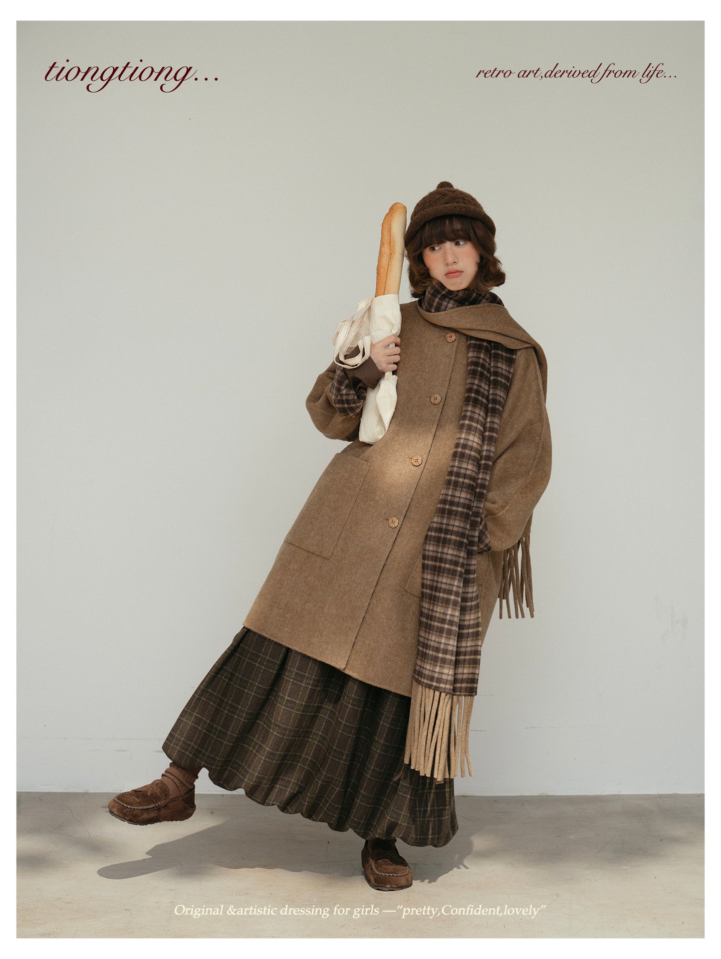 △リバーシブル ダブルフェイスウールで暖か ゆったり  ノーカラーコート△