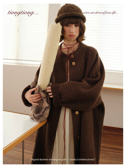 ◇ダブルフェイスウールで暖か ラグランスリーブゆったり コート◇