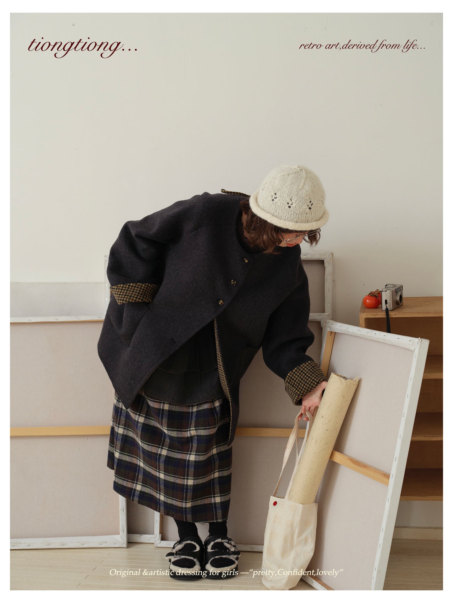 △ダブルフェイスウール×キャメルで暖か ドロップショルダーゆったり  ノーカラーコート△