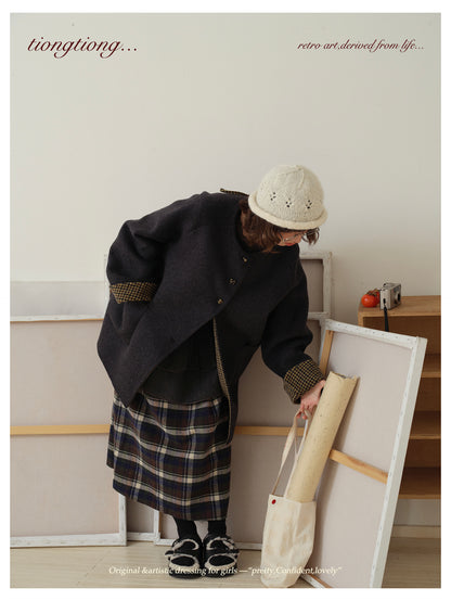 △ダブルフェイスウール×キャメルで暖か ドロップショルダーゆったり  ノーカラーコート△