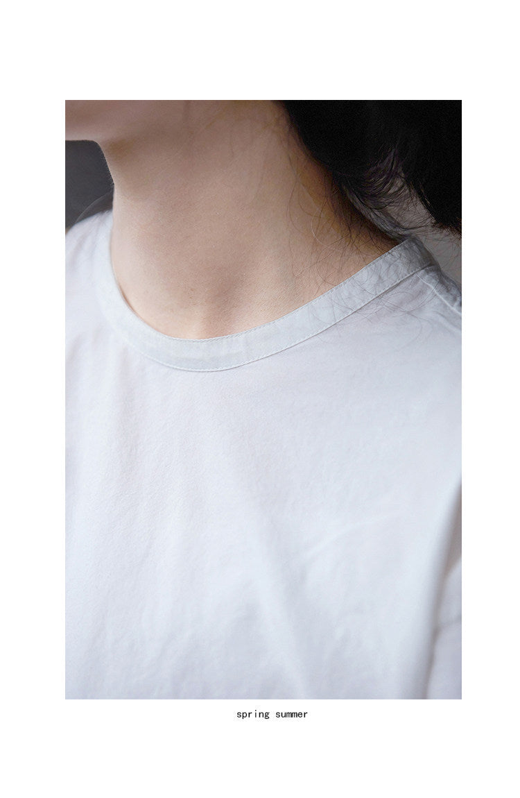 Tシャツ感覚で着れるカジュアル感✩薄手高密度コットン バックボタン ドロップショルダー プルオーバーシャツ✩M/Lサイズ