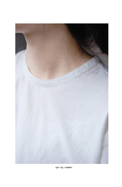 Tシャツ感覚で着れるカジュアル感✩薄手高密度コットン バックボタン ドロップショルダー プルオーバーシャツ✩M/Lサイズ