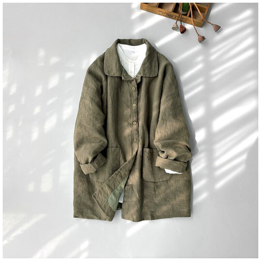 5色展開◇うっすら中綿  ドロップショルダーリネン ロングジャケット◇
