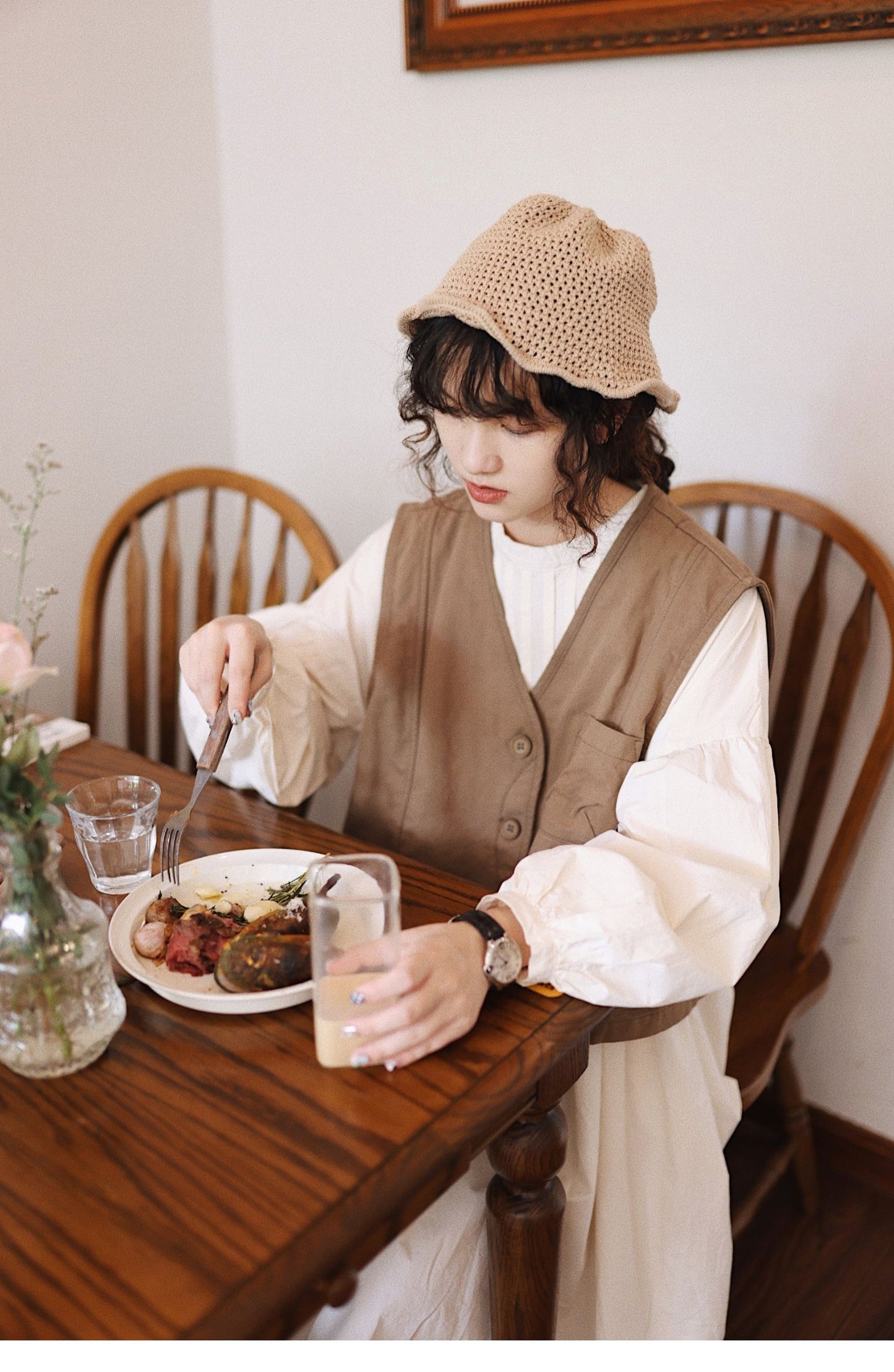ピンタックとギャザー装飾が美しい△タイプライターコットン  ロングワンピース△