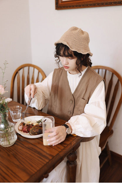 ピンタックとギャザー装飾が美しい△タイプライターコットン  ロングワンピース△
